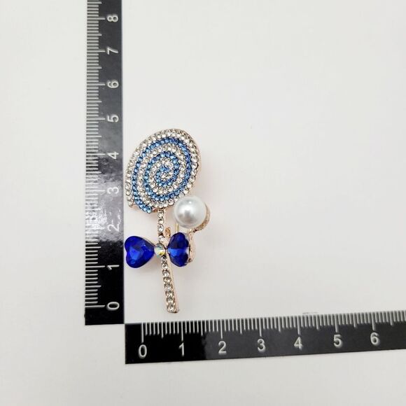 Brand New Blue & Silver Rhinestone Lollipop Brooch Pin - Picture 6 of 6